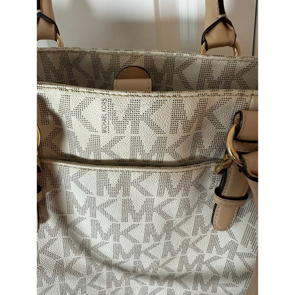 Women\'s Michael Kors White & Beige Monogram Tote Bag, One Size